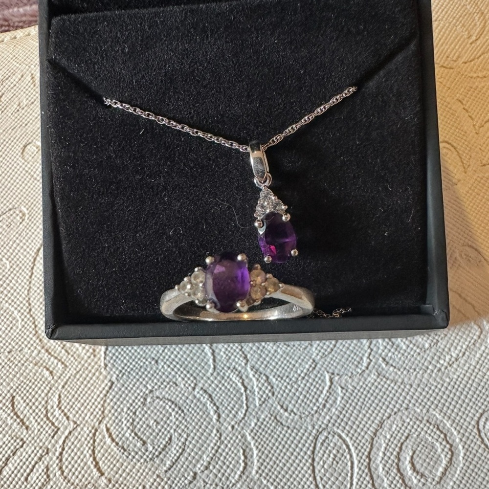 Zales silver and amethyst jewelry set